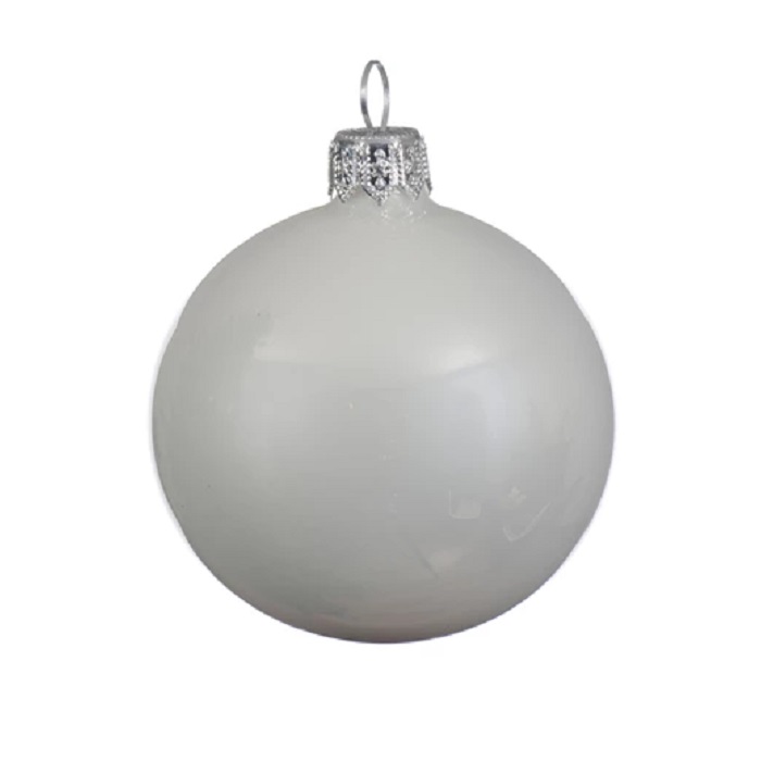Kerstbal glas emaille winterwit (doos: 6st) - Afbeelding 2